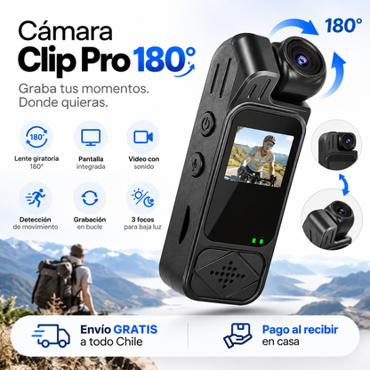 Cámara Clip Pro 180° | Cámara Portátil con Pantalla
