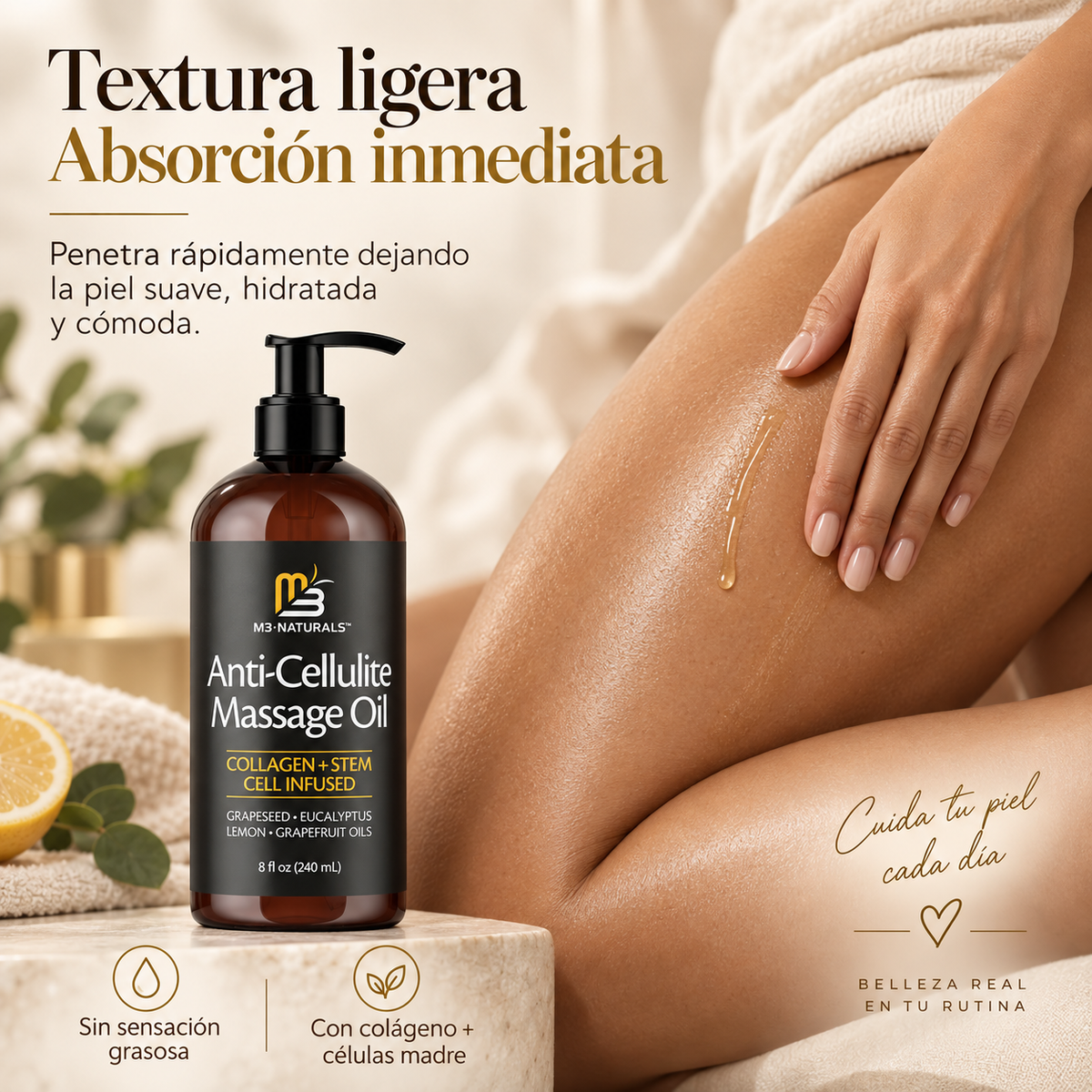 Aceite Masaje Corporal Anticelulitis / Piel más firme, suave e hidratada