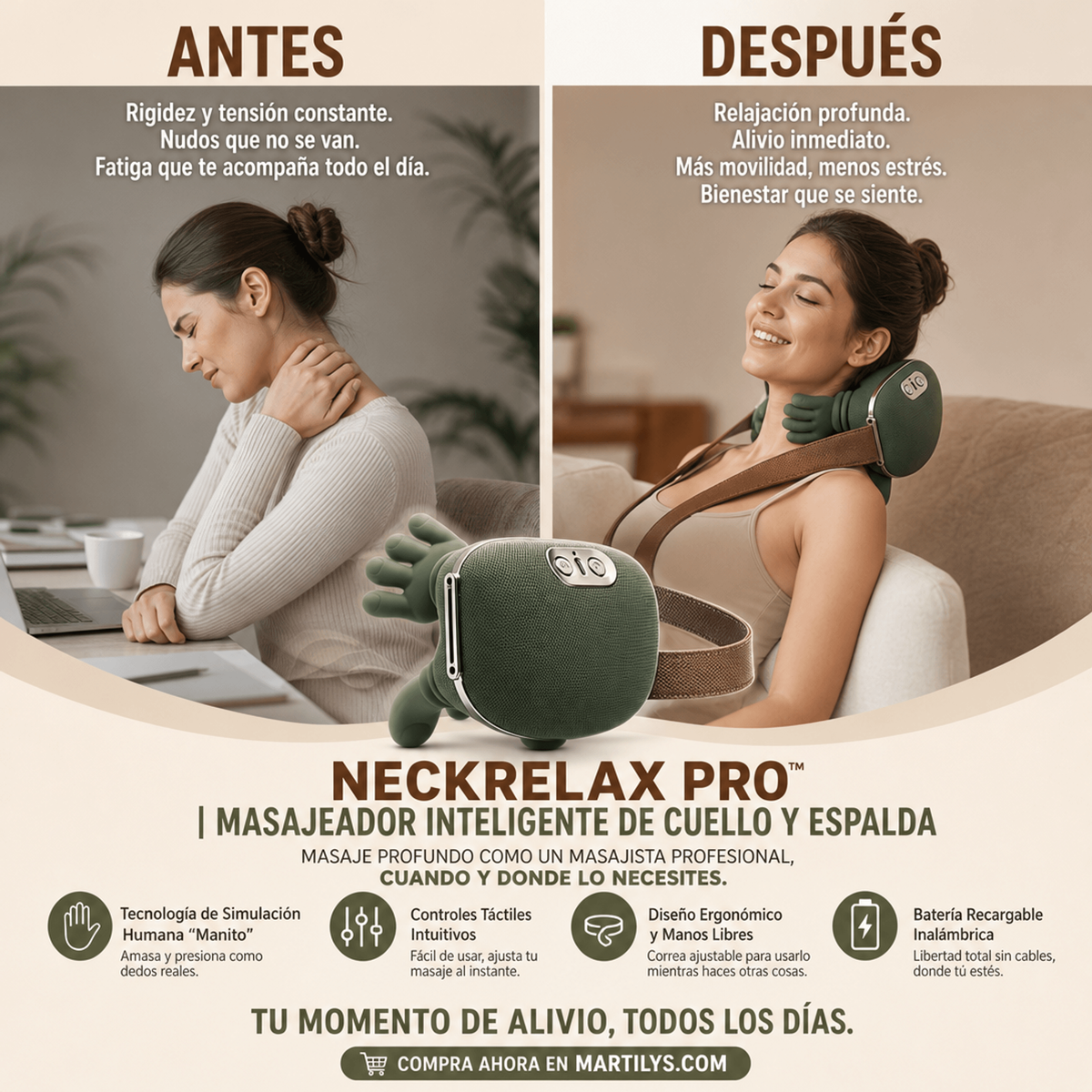 NeckRelax Pro™ | Masajeador Inteligente de Cuello y Espalda