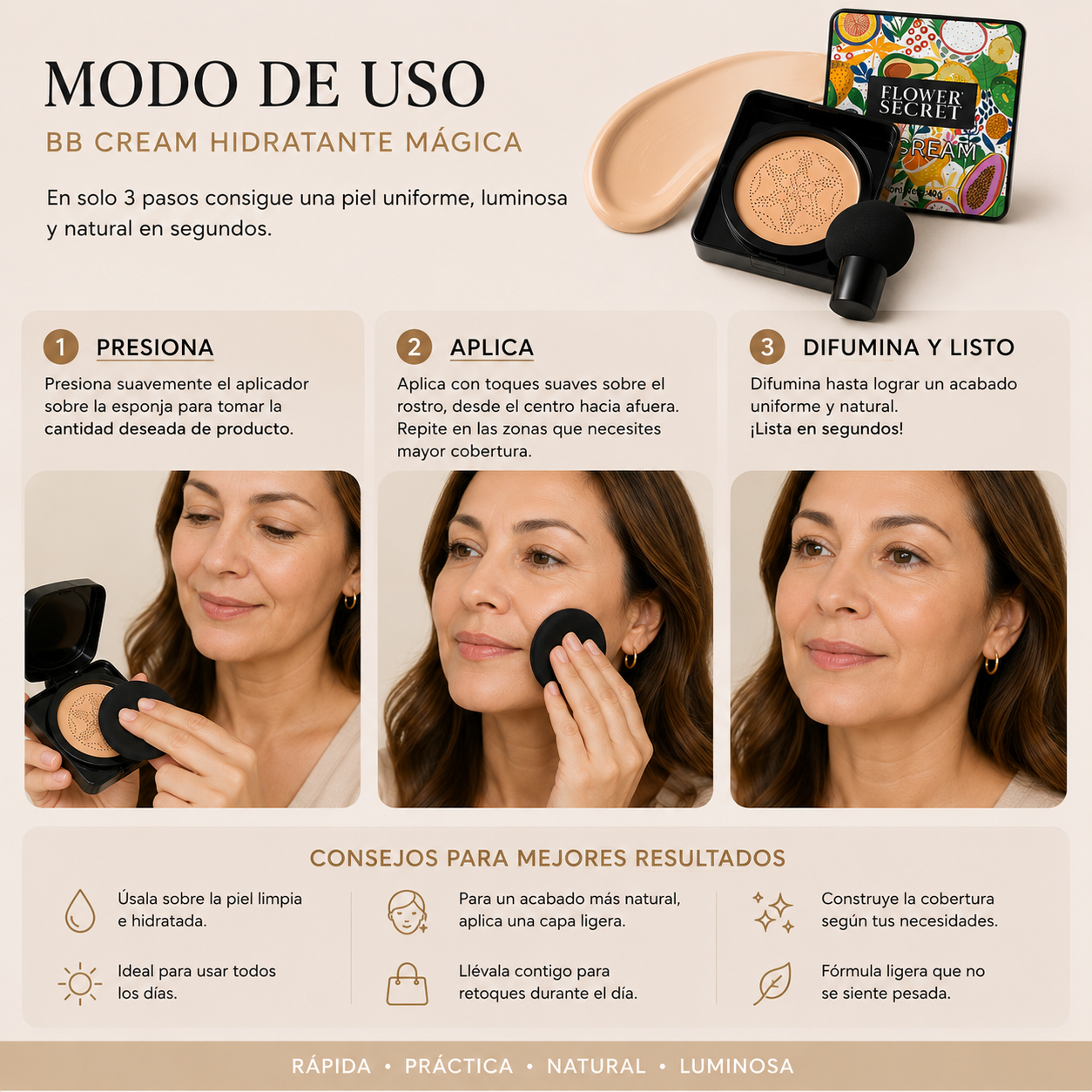 Crema Hidratante Mágica / Piel uniforme y natural en segundos.