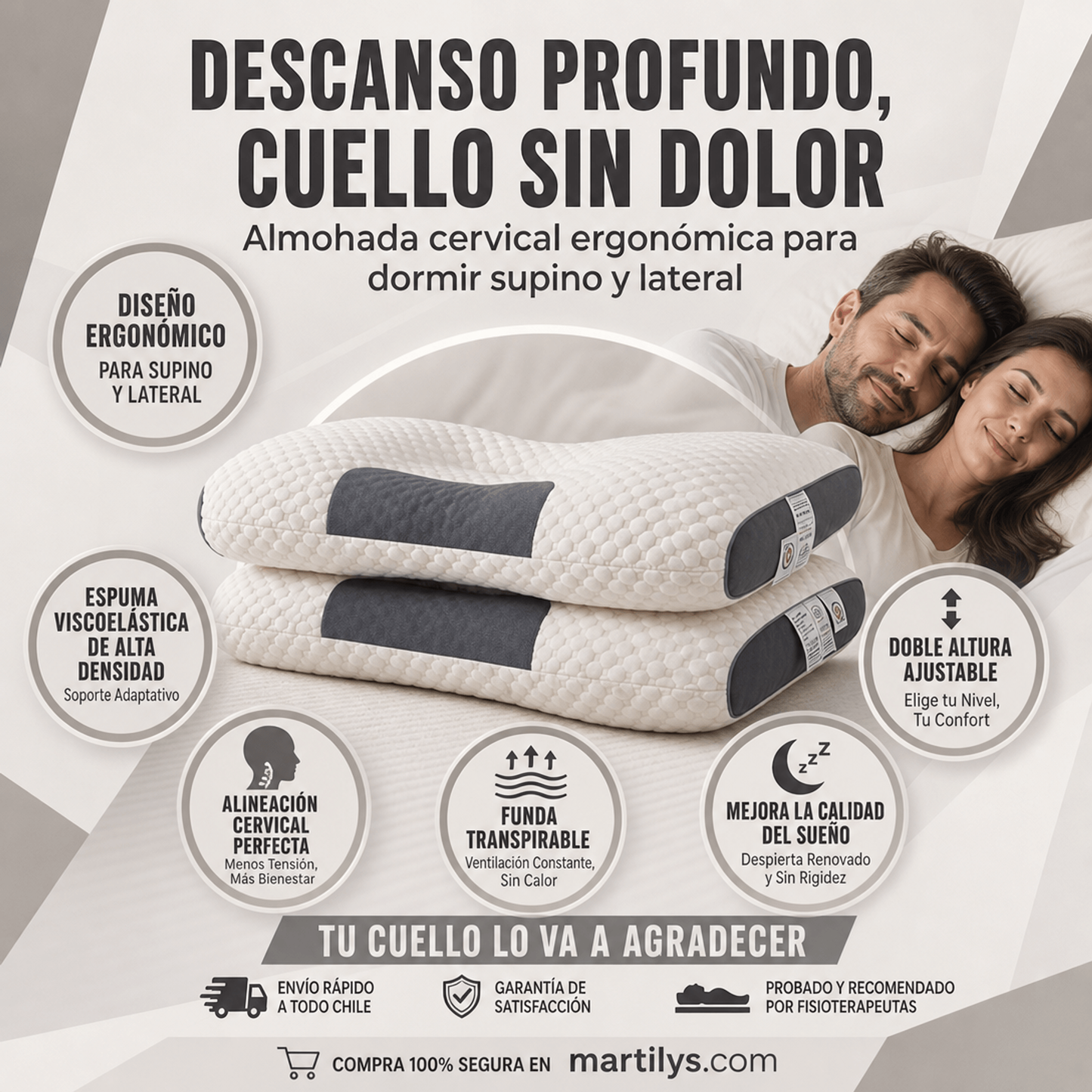 Almohada Cervical Ergonómica Premium | Espuma Viscoelástica Memory Foam